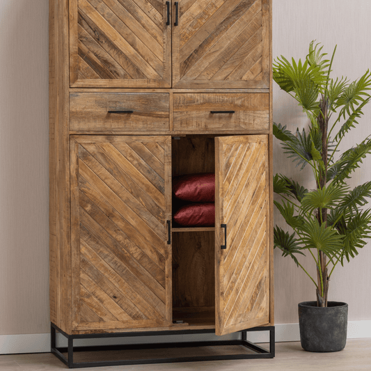 Mangoholz Schrank Reno 100 cm mit 2 Schubladen und 4 Türen Mahom