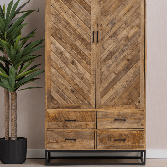 Mangoholz Schrank Reno 100 cm mit 4 Schubladen und 2 Türen Mahom